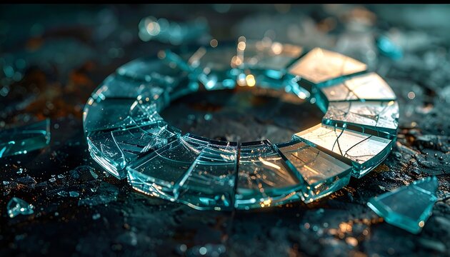 Fractured Circle Broken Glass Reflecting Fragile Unity and Destruction