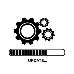 Three gears above an update progress loading bar