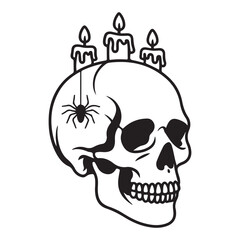 Vector art of skull with candles and spider