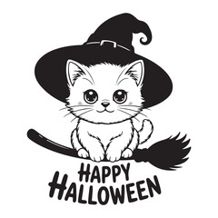 Vector art of happy halloween cat on broom