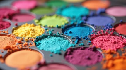 Vibrant Palette of Colorful Powder Pigments for Makeup and Art.