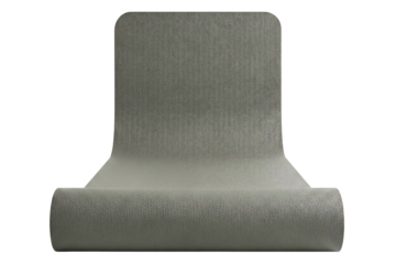 Grey textured yoga mat unrolling for fitness and exercise isolated on a transparent background