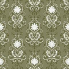 Sage White Ornamental Floral Pattern
