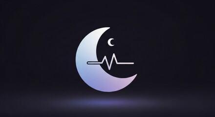 Moon with heartbeat line icon on dark background symbol of sleep tracking, sleep monitoring, and sleep health and wellness