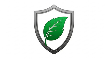 Green leaf in a shield, symbolizing environmental protection, sustainability, and ecofriendly practices for a better future