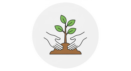 Illustration of hand planting a tree, symbolizing environmental conservation and sustainable development for future