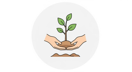 Illustration of hand holding a seedling, representing environmental conservation and sustainable development for future