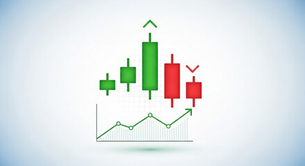 Illustration of stock market chart with candlestick pattern and upward trend line, representing financial growth and investment