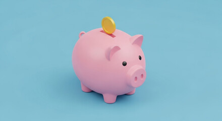 A pink piggy bank with a gold coin being inserted into the slot, symbolizing savings, investment, and financial planning for the future