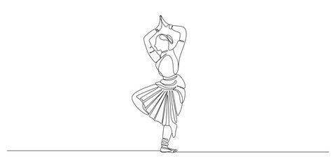 Dancing girl one line art vector illustration,6