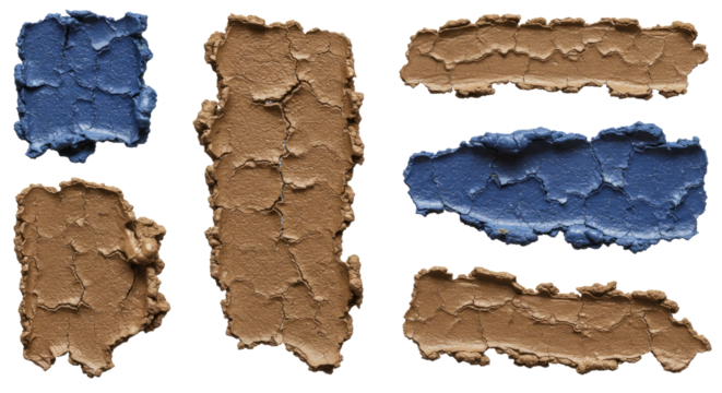 Blue and brown cracked paint texture isolated on white background, abstract rough surface detail perfect for design projects - Powered by Adobe