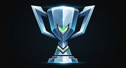 Silver trophy cup with green accents, a symbol of victory and achievement in gaming, esports, and competition, shining against a dark backdrop