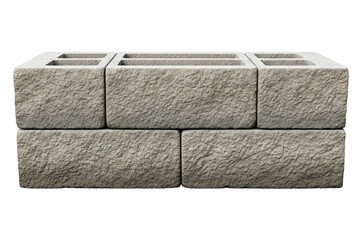 Stacked retaining wall blocks with a rough split face texture isolated on a transparent background
