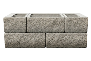 Stacked retaining wall blocks with a rough split face texture isolated on a transparent background