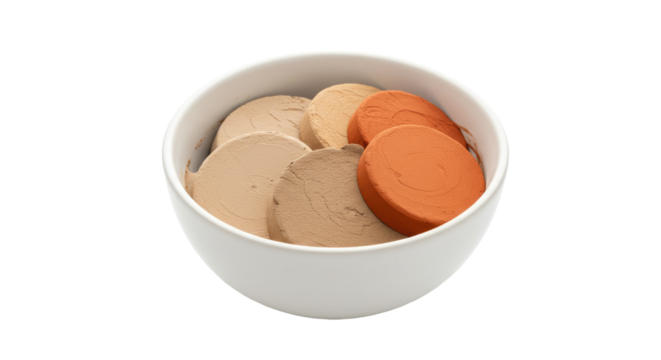 Bowl of assorted colored clay modeling dough in beige and orange shades, perfect for creative art projects and craft activities
