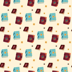 A seamless pattern of spell books