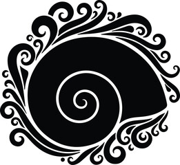 Vector Seashell nautilus with decorative elements black silhouette illustration