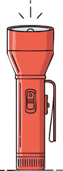 A red flashlight with a switch and a clip on the side, emitting light from its bulb.
