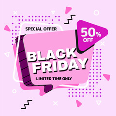 Playful Modern Black Friday Advertisement with Vibrant Pink Background Special Offer, Geometric Shapes, and Dynamic Limited Time Only Design