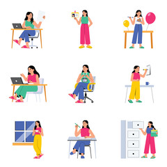  Remote work and creative business communication illustration set 3