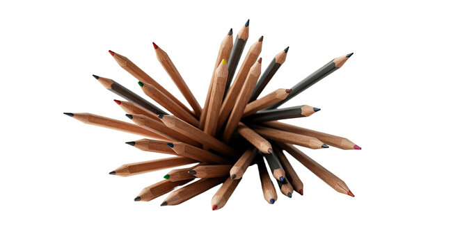 Close-up of a bundle of sharpened wooden pencils with graphite tips pointing outward, perfect for educational and office themes - Powered by Adobe