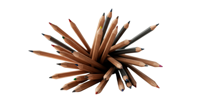 Close-up of a bundle of sharpened wooden pencils with graphite tips pointing outward, perfect for educational and office themes