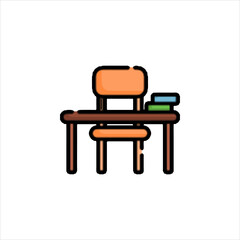 School desk with books sitting in classroom ready for students to learn and study, creating a studious atmosphere.