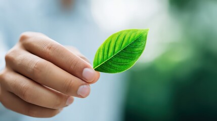 Person holds green leaf in hand hand cradles vibrant green leaf showcasing nature s beauty