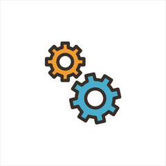 Two gears meshing together represent teamwork and collaboration in a modern, clean style, symbolizing efficiency and progress.