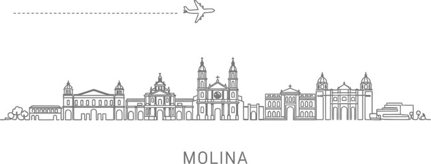 Fototapeta premium Molina skyline with airplane and dashed line
