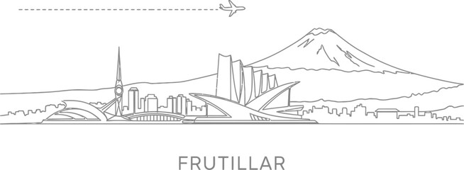 Obraz premium Frutillar Skyline with Volcano and Airplane Line Art