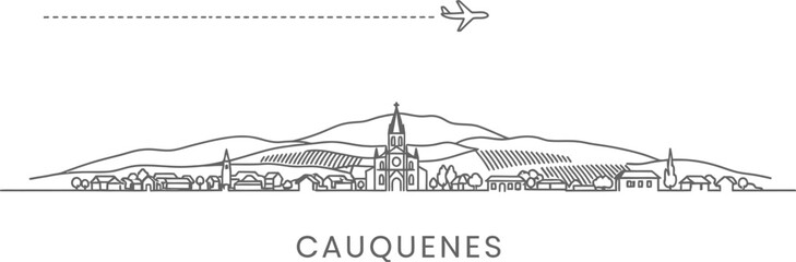 Fototapeta premium Cauquenes skyline with airplane and travel path