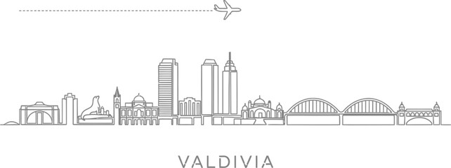 Naklejka premium Valdivia Skyline with Airplane Silhouette