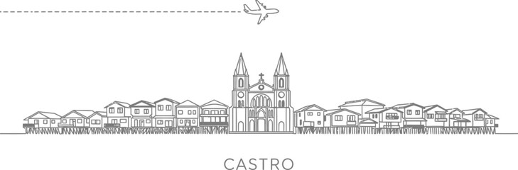 Fototapeta premium Castro Landmark Skyline with Airplane Travel Icon