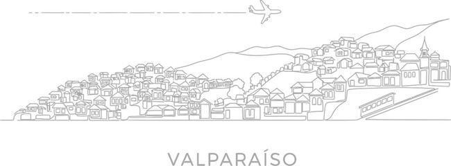 Fototapeta premium Line Art Valparaiso Skyline with Airplane