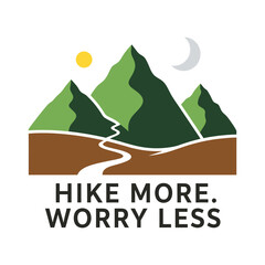 Green mountains with winding path sun and moon brown