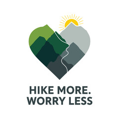 Heart shaped mountain landscape with sun and text sunrise