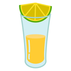 Clear Glass With Yellow Drink and Lime Wedge On Top Isolated On White Background