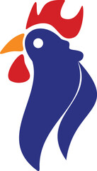 Minimalist Blue and Red Rooster Vector Logo