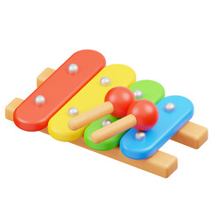 Colorful Wooden Xylophone Toy With Two Mallets on a Transparent Background