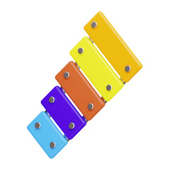 Colorful Xylophone Musical Instrument With Five Wooden Bars In Blue Orange Yellow And Red Hues On A Transparent Background With Metal Fasteners