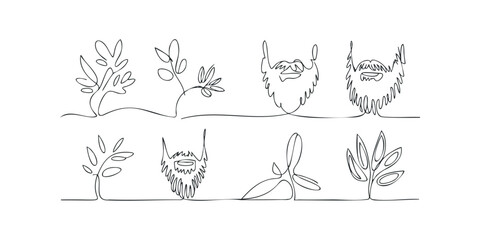 Line Art Collection of Beards and Abstract Plant Forms