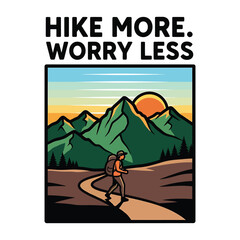 Hiker walking on mountain path at sunset hiking mountains