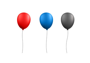 Glossy Black, blue and red balloon isolated on white background element design for celebration or invitation and sale promotion