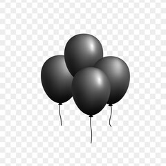 Group of Black isolated balloon with glossy surface and short string for celebration or invitation and sale promotion design