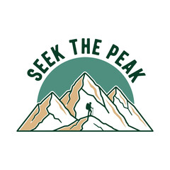 Mountain climber with backpack on peak hiking