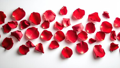 Scattered Red Rose Petals on a White Background a Beautiful Floral Pattern for Romantic Occasions and Decorations