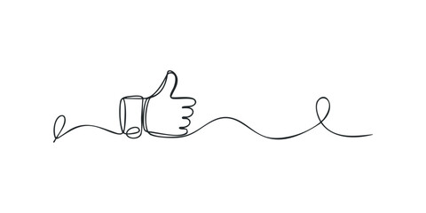 Single line drawing of a thumbs up gesture and fluid curves