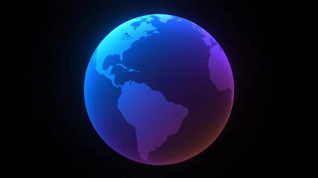 Vibrant glowing globe with continents illuminated by colorful light on dark background