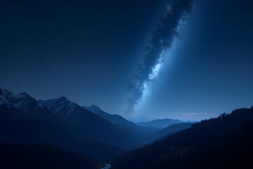 A meteor shower streaking across a mountain sky.